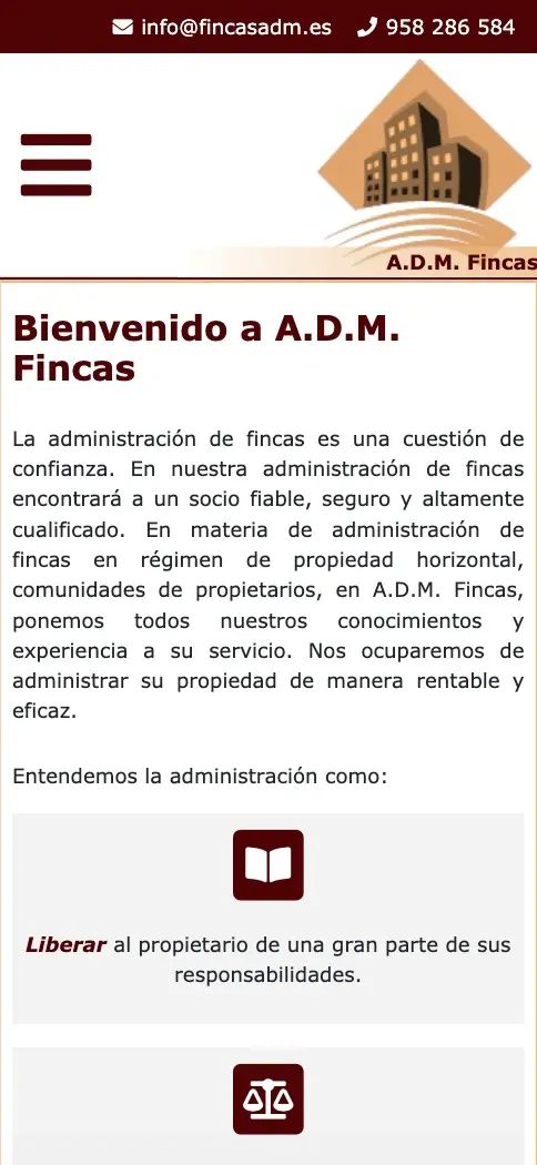 Página web de ADM Fincas, Granada