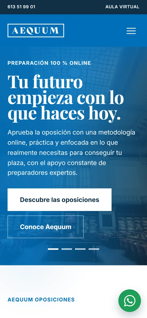 Diseño de página web para Aequum Oposiciones, academia online de oposiciones en Madrid