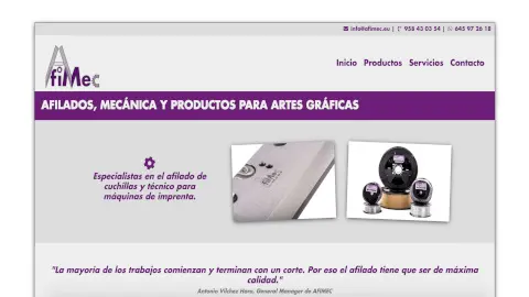 Diseño de página web para Afimec, afilado de cuchillas y productos para artes gráficas en Granada