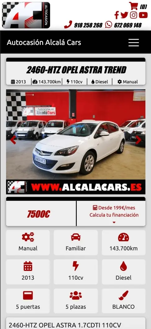 Página web de Alcalá Cars, Madrid