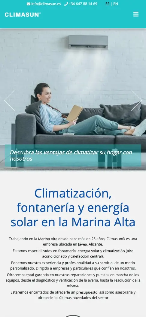 Página web de Climasun, Alicante