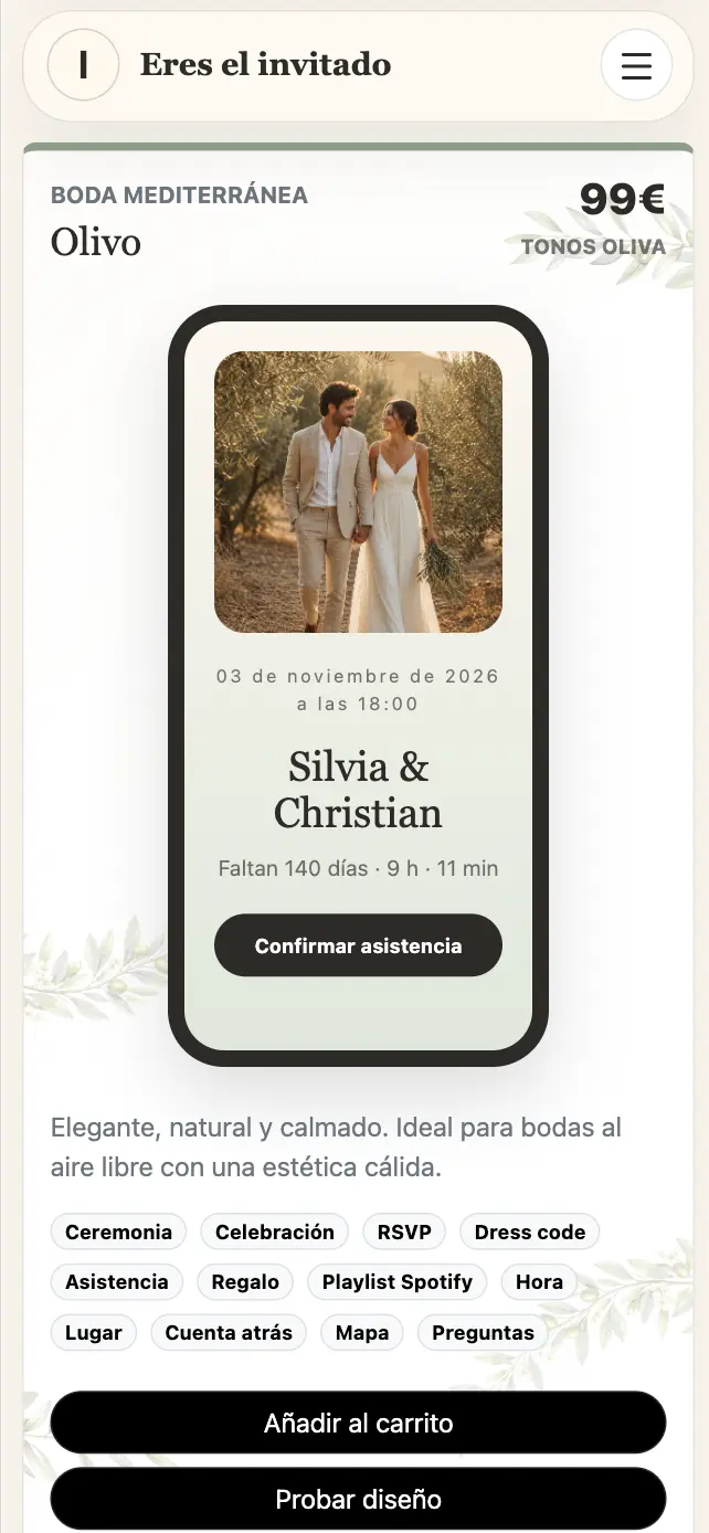 Diseño de portal web para Eres el invitado, invitaciones digitales para bodas, comuniones, cumpleaños y eventos
