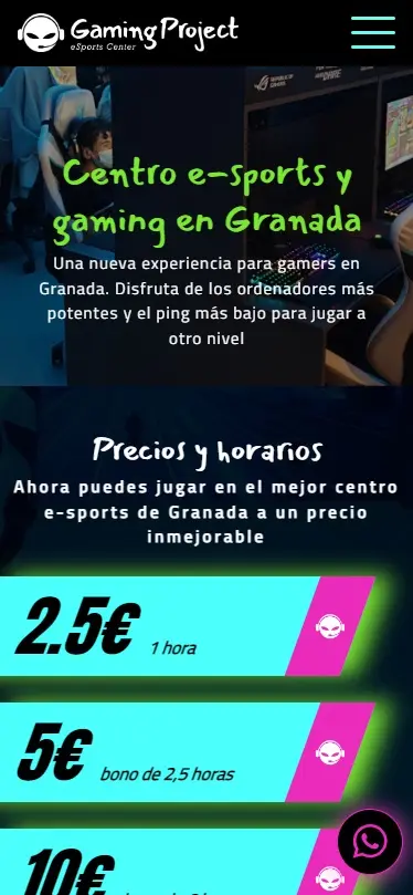 Diseño de página web para Gaming Project, centro de gaming y e-sports en Granada