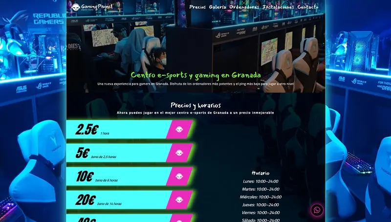 Diseño de página web para Gaming Project, centro de gaming y e-sports en Granada