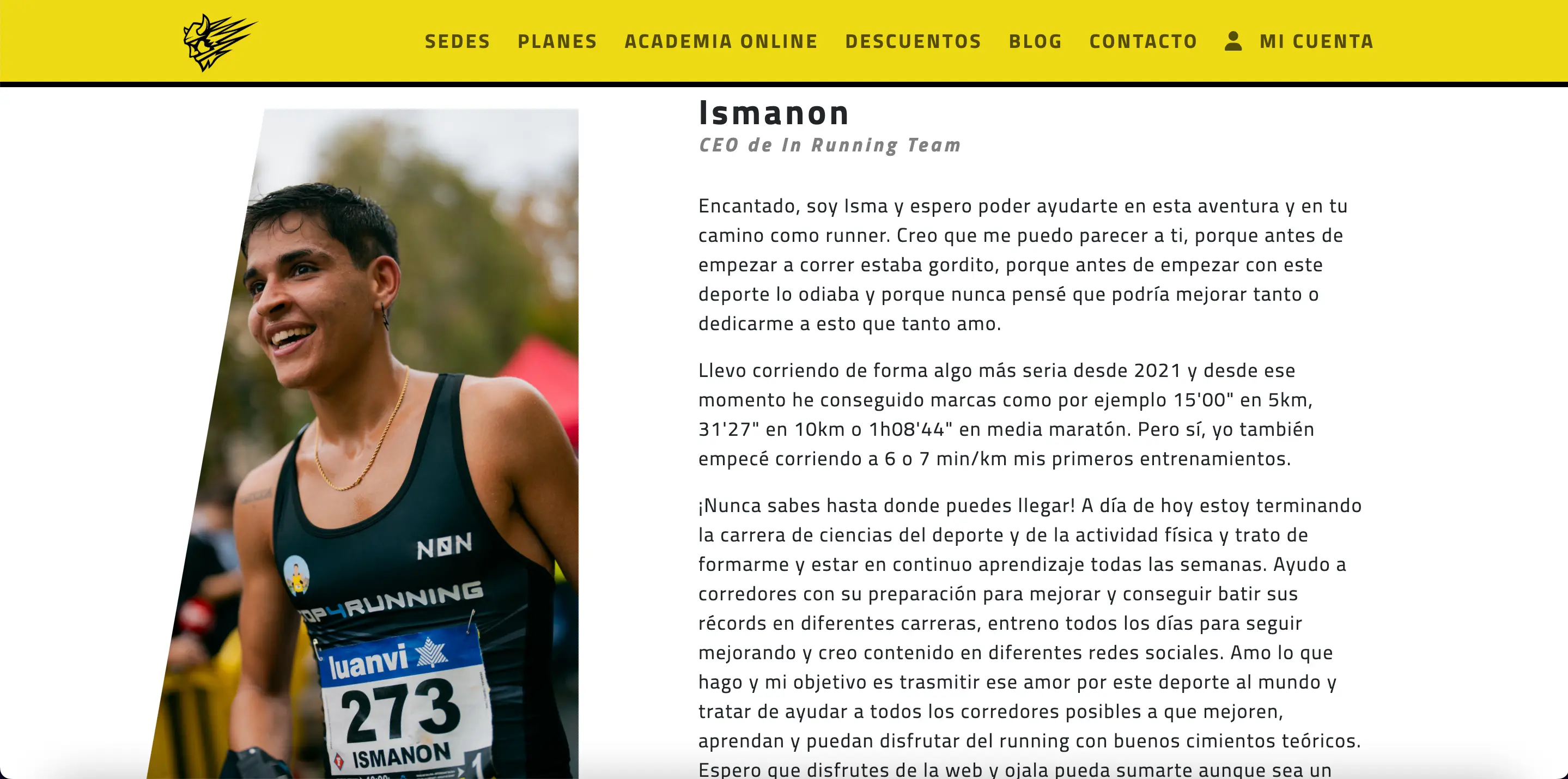 Diseño web de la página del In Running Team
