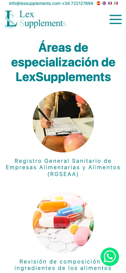 Diseño de página web para LexSupplements, asesoramiento legal y consultoría alimentaria en Granada