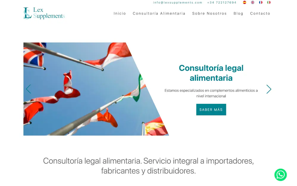 Diseño de página web para LexSupplements, asesoramiento legal y consultoría alimentaria en Granada