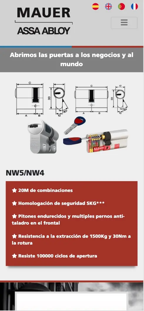 Diseño de página web multidioma para MAUER Spain, fabricante de sistemas de cierre en Logroño