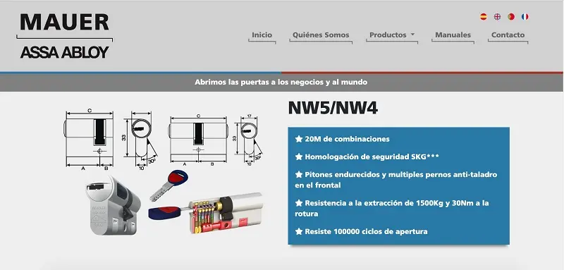 Diseño de página web multidioma para MAUER Spain, fabricante de sistemas de cierre en Logroño