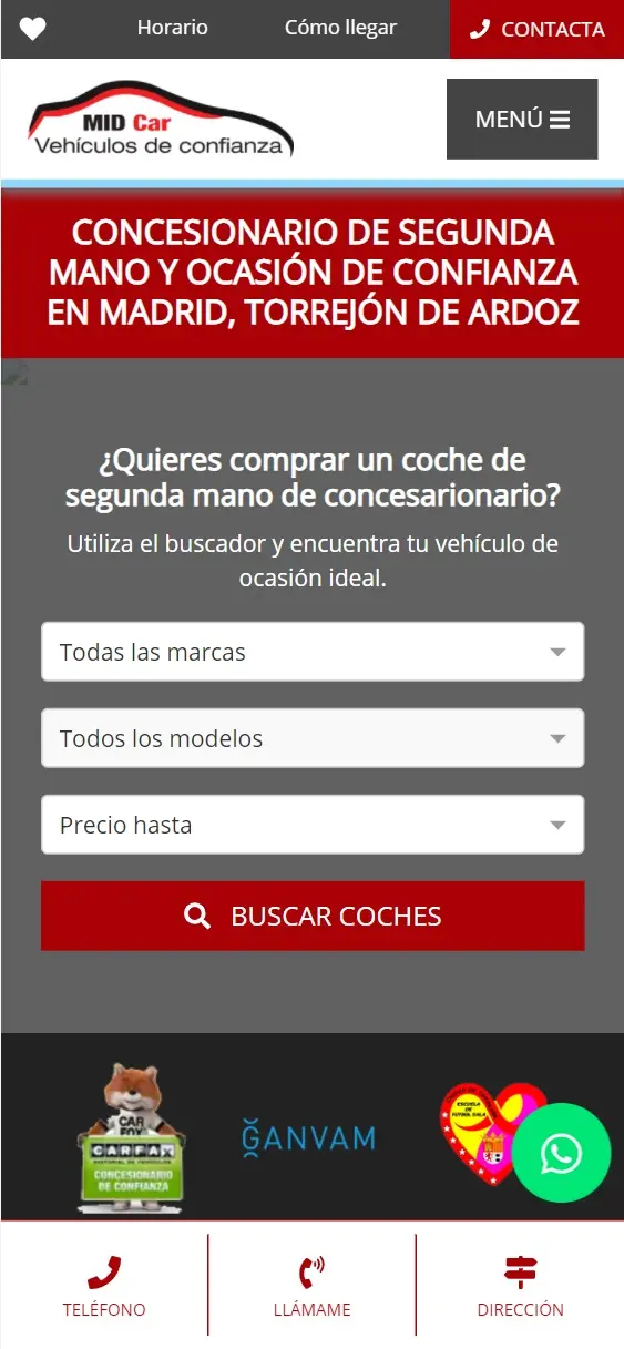 Diseño web de vehículos de ocasión MidCar en Torrejón de Ardoz