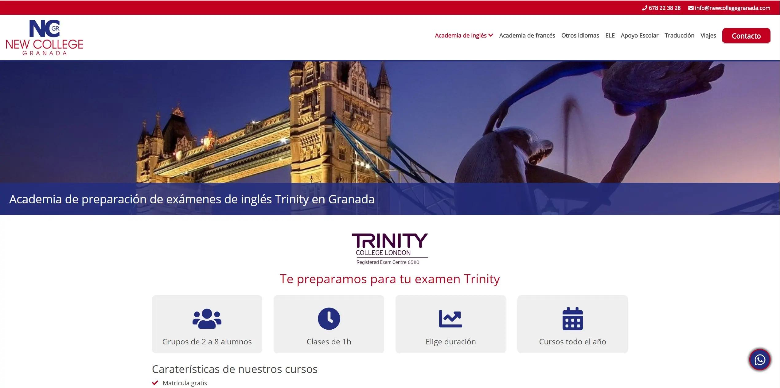 Diseño de página web para New College Granada, academia de inglés y exámenes Cambridge / Trinity