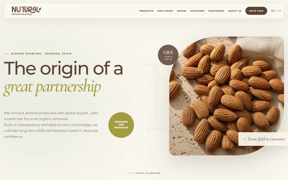 Diseño de página web multidioma para Nutural, broker de almendra ecológica en Granada